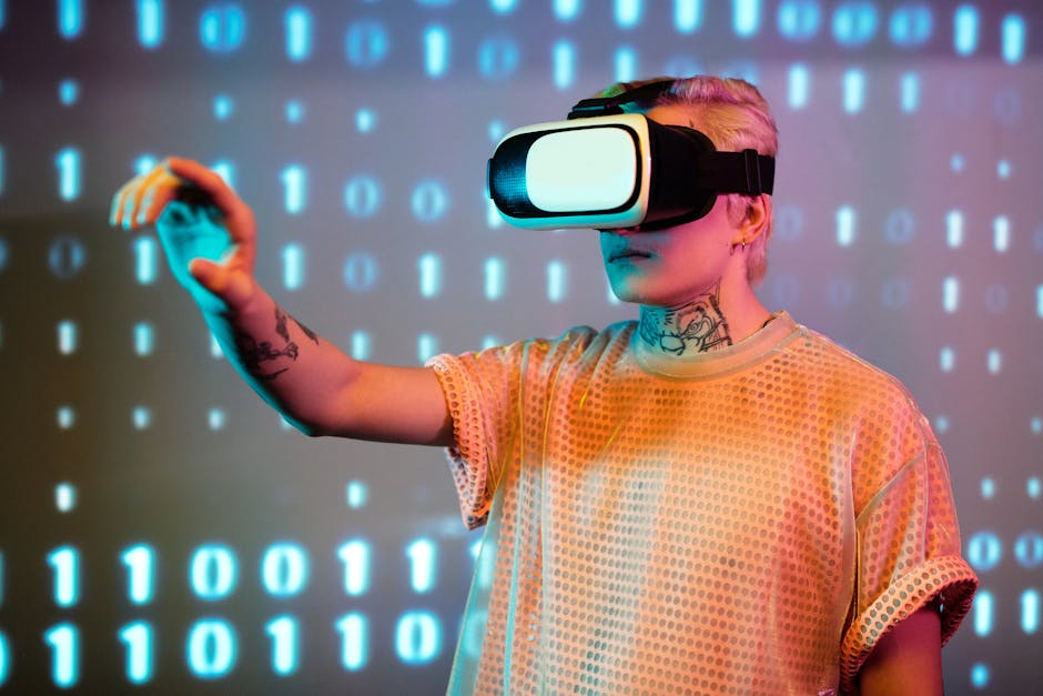Virtualna stvarnost s binarnim kodom u pozadini